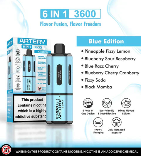 Artery 3600 - 18000 Puff (Multi-flavour) 6 IN 1 Disposable,20mg
